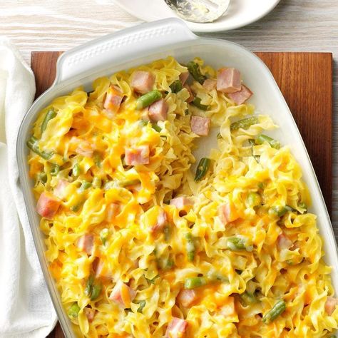 Ham and Swiss Casserole Recipe: How to Make It Broccoli Breakfast, Ham And Cheese Casserole, Ham And Noodle Casserole, Ham Casserole Recipes, Ham Casserole, Noodle Casserole, Cheese Casserole, Leftover Ham, Potluck Recipes