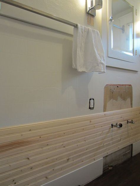 Beadboard Horizontal, Horizontal Beadboard Bathroom, Horizontal Beadboard Walls, Horizontal Beadboard, Beadboard Bedroom, Yellow Chest Of Drawers, Blue Chest Of Drawers, Bed Makeover, Beadboard Bathroom