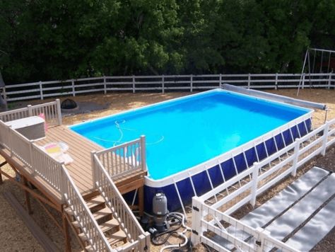 Square Above Ground Pool, Above Ground Pool With Deck, Wood Pool Deck, Pool With Deck, Rectangle Above Ground Pool, Intex Above Ground Pools, Piscina Rectangular, Round Above Ground Pool, Piscina Intex