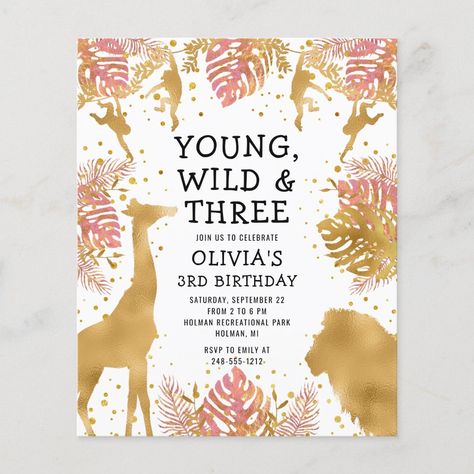 Safari Invitation, Safari Invitations, Birthday Party Pink, Pink Gold Baby Shower, Girls 3rd Birthday, Safari Baby Shower Invitations, Two Wild, 1st Birthday Party Invitations, 2nd Birthday Invitations