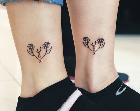 Mom And Youngest Daughter Tattoo, Mother Daughter Symbols, Mother Daughter Symbol Tattoos, Mother Daughter Flower Tattoos, Small Tattoos Mother Daughter, Mama Tattoos, Mother Daughter Symbol, Mommy Daughter Tattoos, March Flowers