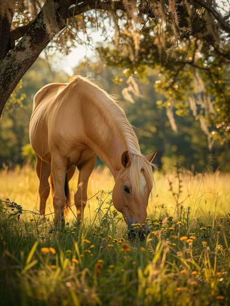 Golden Palomino Horse, Horse Pictures Aesthetic, Palomino Horse Photography, Palomino Horse Aesthetic, Horses Grazing, Beautiful Horses Photography, Cute Horse Pictures, Horse Photo, Beautiful Horse Pictures