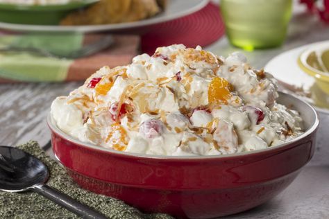 Tutti-Frutti Ambrosia | MrFood.com Kardea Brown Recipes, Miss Brown Recipes, Delicious Miss Brown, Mr Food Recipes, Sweet Salads, Mr Food, Salads Dressing, Ambrosia Salad, Tv Food