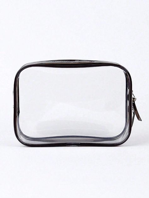 Black  Collar  PVC Plain  Embellished   Luggage & Travel Bags Big Makeup Bags, Clear Makeup Bag, Makeup Purse, Clear Makeup, Clear Makeup Bags, Pvc Bag, Travel Organizer, Beauty Case, Wash Bag