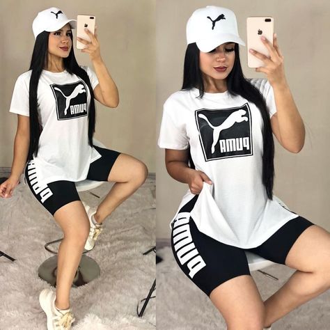 puma shirt Sweat Suits Outfits, Stay Cold Apparel, Simple Dress Casual, Crochet Bathing Suits, New Style Tops, Sports Wear Women, Cute Workout Outfits, Fitness Wear Outfits, Biker Short