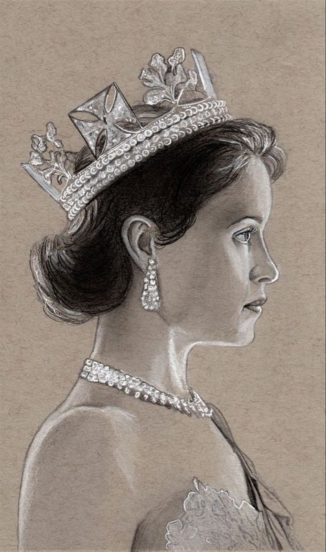 Queen Elizabeth The Crown, Queen Tattoos, Dessin Game Of Thrones, Queen Drawing, Crown Drawing, Crown Aesthetic, Claire Foy, Queen Tattoo, Tree Drawings Pencil