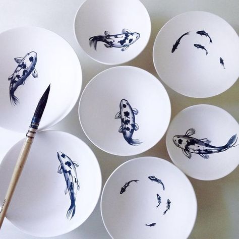 Inspired By Nature, I Paint Delicate Fish On Porcelain | Niharika Hukku | niharikahukku.com Pottery Painting Designs, Ceramic Fish, China Painting, Porcelain Flooring, Fish Painting, Pottery Designs, Ceramic Dishes, Ceramic Design, Ceramic Clay