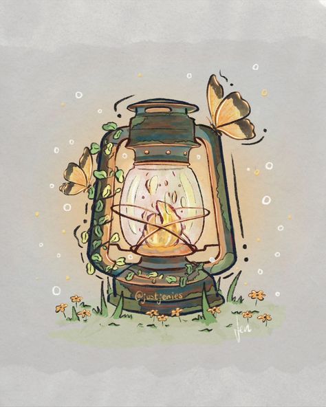 An old and magical lantern ✨️🌱 If only it had the magic to make spring arrive faster ☀️ . . . #digitalsketchbook #cuteartstyle #springart #oldlantern #whimsicalillustration #cozyart #enchantedart #selftaughtartist #magicalart #butterflies #butterflyart #lightart #lanternart #antiquelantern #cuteillustration #digitalartist #digitalart #art #digitalillustration #illustragram Magical Drawings Ideas, Lantern Reference Drawing, Fantasy Lantern Art, Magestical Art, Magical Sketches, Magic Art Drawing, Enchanted Lantern, Lantern Drawing Ideas, Lantern Reference