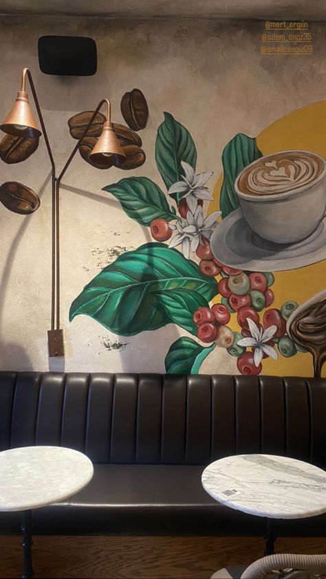 Mural Coffee Shop Wall Art, Mural Coffee Shop, Mod Bathroom, Cafeteria Vintage, Kitchen Mural, Mural Cafe, Coffee Art Painting, Bathroom Mural, Mural Wall Art