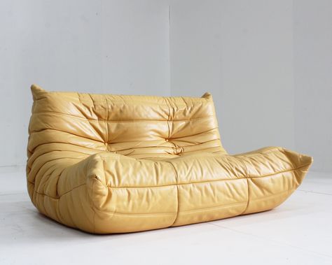 Listed on VNTG.com: Original yellow leather Togo 2 seater sofa by Michel Ducaroy for Ligne Roset, 1970s | #vntg #vintage Sofa Yellow, Michel Ducaroy, Togo Sofa, Yellow Sofa, Ligne Roset, Leather Sectional, Yellow Leather, 2 Seater Sofa, 3 Seater Sofa