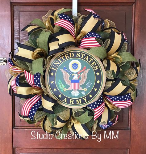 Veterans Wreath, Army Wreath, Army Christmas, Army Retirement, Military Crafts, Army Crafts, Military Wreath, Army Party, Summer Mesh Wreaths