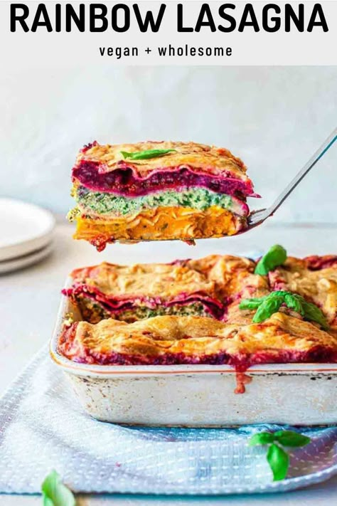 Vegan Rainbow Lasagne Rainbow Lasagna, Colourful Food, Vegan Lasagna, Colorful Food, Photography Group, Food Tech, Vegan Comfort Food, Food Board, Vegan Dinner