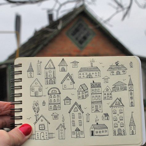 Tiny House Drawing, House Sketch Drawing, Cabin Drawing, House Doodle, Building Illustration, House Sketch, Doodle Inspiration, Drawing Sketchbook, House Illustration