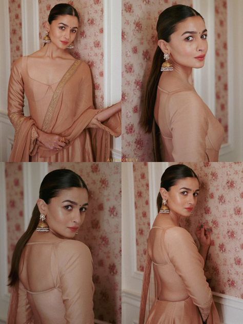 Hairstyle With Indian Suits, Alia Bhatt Suits, Long Blouse Designs, Alia Bhatt Photoshoot, Indian Sari Dress, Diwali Outfits, Recycled Dress, Anarkali Dress Pattern, Indian Dresses Traditional