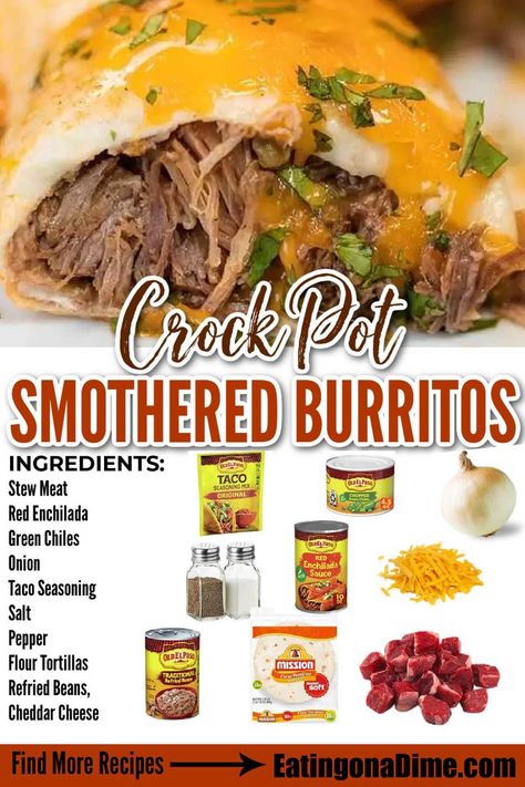 Smothered Beef Burritos, Smothered Burritos, Easy Crockpot Dinners, Crockpot Dishes, Mexican Food Recipes Easy, Crockpot Recipes Slow Cooker, Dinner Recipes Crockpot, Crock Pot Cooking, Mexican Food Recipes Authentic