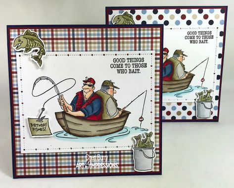 Art Impressions Blog: Birthday Fishes by Cheri Burry! Birthday Greetings For Men, Birthday Card For Men, Card For Men, 3d Birthday Card, Birthday Greetings Funny, Art Impressions Cards, Art Impressions Stamps, Fishing Cards, Birthday Card Craft