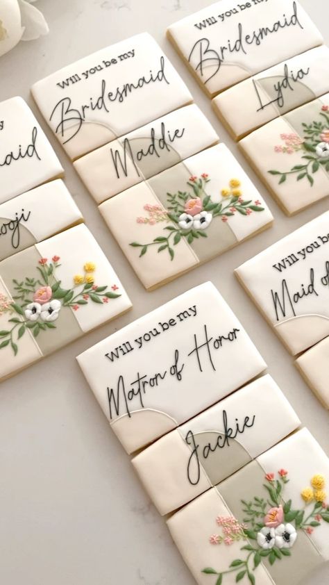 Will You Be My Bridesmaid Cookies, Be My Bridesmaid Cookies, Bridesmaid Cookies, Rust Wedding, Bridal Shower Cookies, Shower Cookies, Creative Cookies, Cookies Decorated, Wedding Cookies