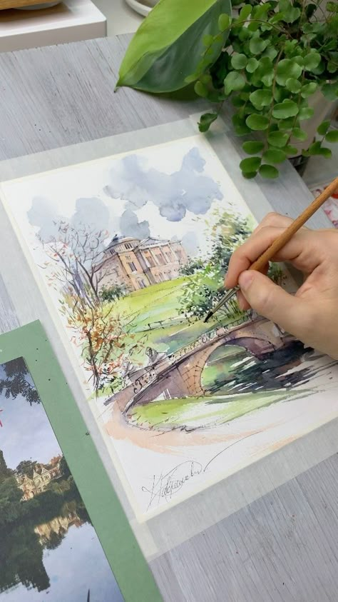 Drawing Of New York, Aquarelle Drawing, Watch Making, Watercolor Scenery, Learn Watercolor Painting, Watercolor Art Landscape, Watercolor Paintings Nature, Art Tutorials Watercolor, Watercolor Architecture