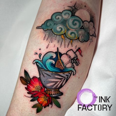 Terrific Tali creating a storm in a tea cup! Be sure to check out her talent @talimanriqueztattoo  Drop us a DM to get booked in with her!  #TheInkFactory #DublinTattoo #TeaCupTattoo #StormTattoo #Inked #ColourTattoo #Tattooed Blue Teacup Tattoo, Teardrop Tattoo, Tea Cup Drawing, Phoenix Tattoo For Men, Teacup Tattoo, Storm Tattoo, Nurse Cartoon, Storm In A Teacup, Cup Tattoo