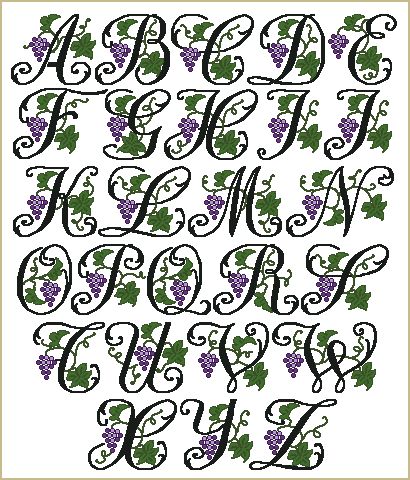 Grape Vines Font XS Large Machine Embroidery Alphabet, Cross Stitch Embroidery Patterns, Alphabet Designs, Vine Font, Christian Cross Stitch, Sew Patterns, Special Letters, Graffiti Lettering Fonts, Needlepoint Stitch