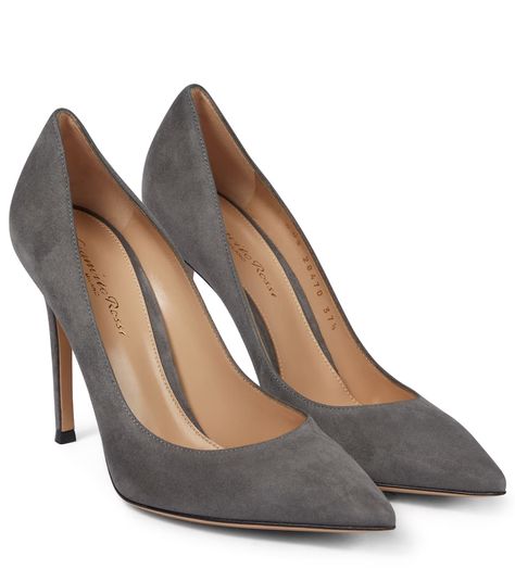 Rossi Shoes, Goat Leather, Suede Pumps, Gray Suede, Signature Design, Leather Items, Gianvito Rossi, Pump Shoes, Stiletto Heels