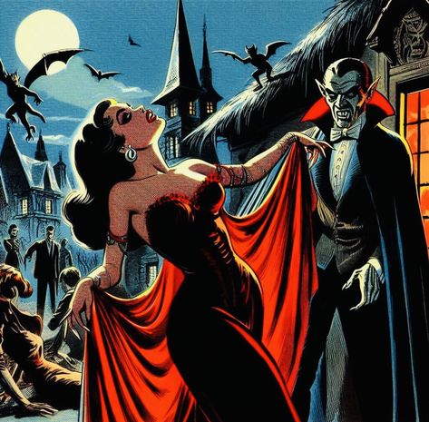 60s Vampire, Universal Monsters Art, Romantic Horror, Castlevania Anime, Vintage Halloween Art, Gothic Fantasy Art, Famous Monsters, Halloween Artwork, Horror Posters