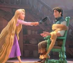 Rapunzel has Flynn Ryder tied to a chair with her hair, and she is defending herself with a frying pan. Eugene And Rapunzel, Rapunzel Y Flynn, Rapunzel Icon, Tangled Flynn, Rapunzel Eugene, Disney Icon, Tangled Wallpaper, Tangled Movie, Disney+ Icon