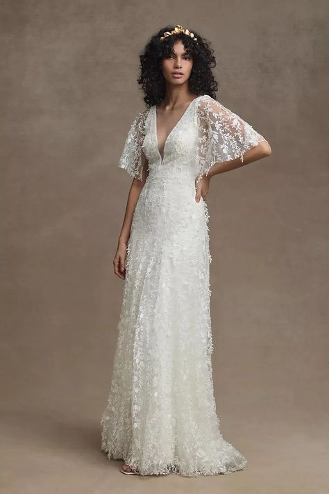 Jenny By Jenny Yoo, Bhldn Wedding Dress, Lace Wedding Gown, Removable Sleeves, Flare Gown, Anthropologie Wedding, Affordable Wedding Dresses, Jenny Yoo, Bohemian Bride