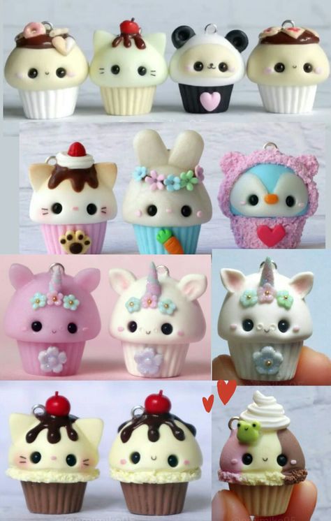 Polymer Cupcake, Polymer Clay Cupcake, Polymer Clay Kawaii, Clay Keychain, Diy Air Dry Clay, Polymer Clay Figures, Sculpey Clay, Tanah Liat, Polymer Clay Diy