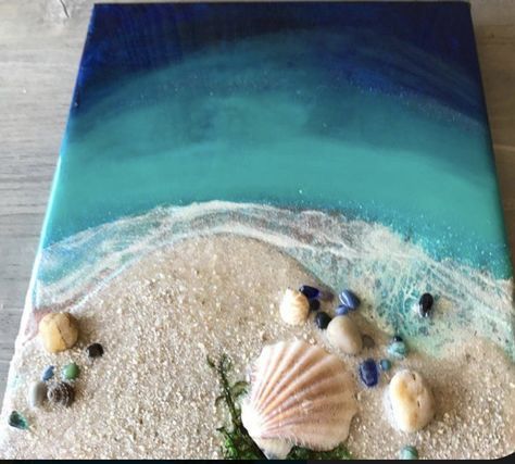 Seashells Art, Seni Resin, Resin Sea, Art Coquillage, Resin Art Painting, Shell Crafts Diy, Resin Wall Art, 3 Piece Canvas Art, Sea Shore