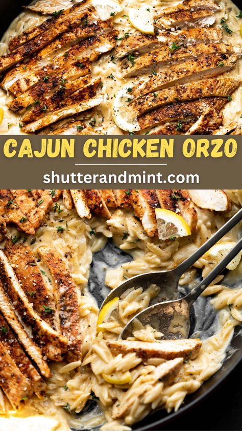 Healthy Creamy Dinner Recipes, Cajun Chicken Alfredo Instant Pot, Cajun Chicken And Orzo, Chicken And Shrimp Orzo, Cream Of Chicken Orzo Recipes, Protein Dinner Recipes Healthy Easy, Orzo Chicken Crockpot Recipes, Chicken Recipes Orzo, Main Course Vegetable Recipes