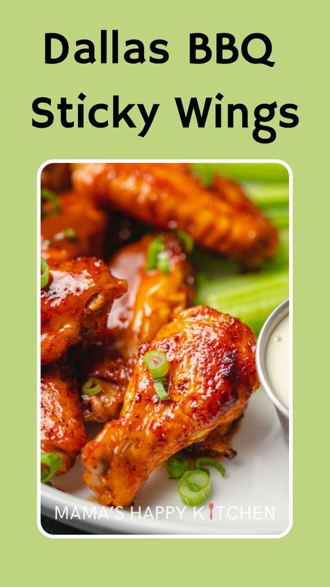 Today's recipe is a favorite for wing lovers! These Dallas BBQ Sticky Wings are just perfect for game nights, backyard parties, or even when you're chilling and want some delicious wings while watching a movie. They have a smoky and sweet taste and are all sticky and super yummy. Dallas Bbq, Sticky Wings, Chicken On A Stick, Backyard Parties, Homemade Barbecue Sauce, Happy Kitchen, Dinner Side Dishes, Pumpkin Spice Season, Game Nights