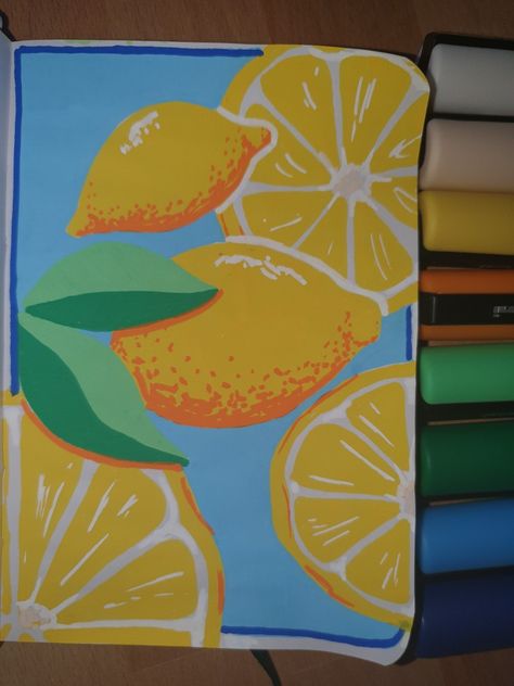 A drawing of some lemons made with posca markers. Marker Drawing Ideas, Lemons Art, Art Markers Drawing, Markers Drawing Ideas, Markers Drawing, Posca Pens, Posca Marker, Art Markers, Pen Art Drawings