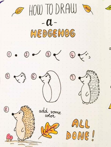 Autumn doodles Step-by-step(hedgehog) Drawing Ideas Easy For Teens, Easy People Drawings, Drawings With Meaning, Autumn Doodles, Easy Pencil Drawings, Drawings For Boyfriend, Drawing Hair, 그림 낙서, Doodle Art Journals