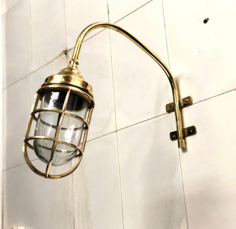 Brass Swan, Nautical Lighting, Bulkhead Light, Rusted Metal, Nautical Wall, Light Fixture, Solid Brass, Wall Sconces, Wall Mount