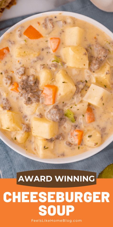 Hamburger Potato Soup, Cheesy Soup, Cheeseburger Soup Recipe, Cheese Burger Soup Recipes, Comfort Soup Recipes, Homemade Soup Recipe, Cheeseburger Soup, Comfort Soup, Delicious Soup Recipes