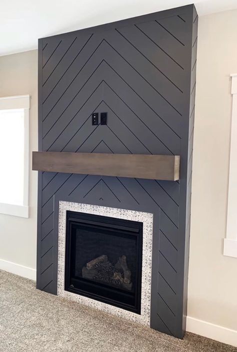 Blue Shiplap Fireplace Wall, Accent Wall Above Fireplace Mantles, Chevron Shiplap Fireplace Wall, Herringbone Shiplap Fireplace Wall, Dark Grey Shiplap Fireplace, Dark Grey Fireplace Wall, Navy Shiplap Fireplace, Accent Walls In Living Room Fireplace, Herringbone Shiplap Fireplace