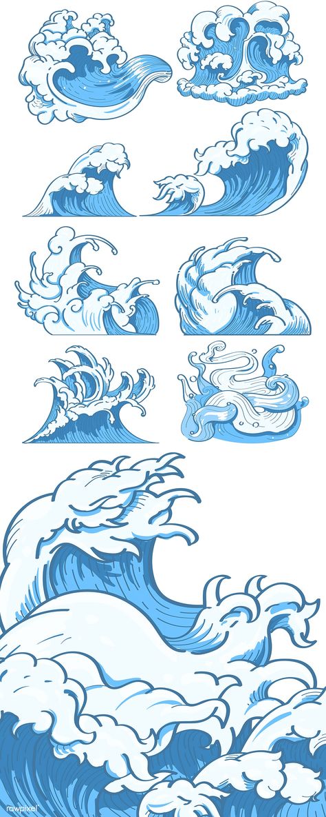 Blue Japanese wave background vector | premium image by rawpixel.com / Niwat Waves Cartoon, Wellen Tattoo, Wave Drawing, Wave Background, Water Tattoo, Japanese Wave, Wave Illustration, Japanese Water, Japanese Drawings