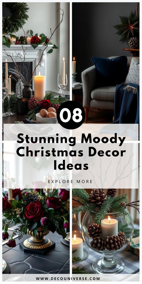 Discover luxe and moody Christmas decorations that will make your holiday unique. These ideas incorporate dark tones and chic designs for an unforgettable look. (Pin this for later!) 2024 Christmas Decor Ideas, Moody Christmas Decor, Old World Christmas Decor, Moody Christmas, Dreamy Christmas, Christmas Board, Classy Decor, Old World Christmas, The Dark Side