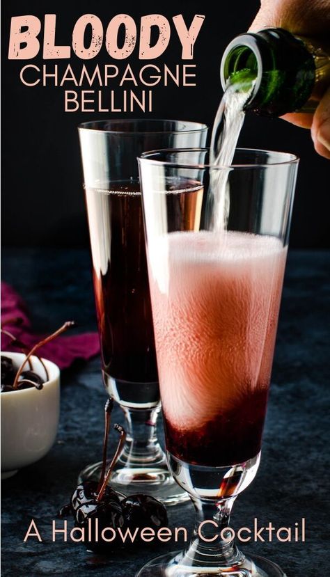 This spooky red champagne bellini is a classy Halloween cocktail recipe with only 3 ingredients. You can swap prosecco, cava or sparkling wine for a cheap and easy Halloween party drink. #halloweendrinkideas Champagne Bellini, Halloween Party Drinks, Champagne Drinks, Halloween Cocktail, Easy Halloween Party, Classy Halloween, Red Champagne, Cocktails Recipes, Halloween Wine