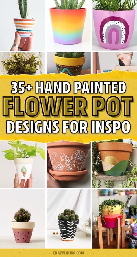 Whether you want to add some decoration to your terracotta pots or you want to transform your planters with a hand painted boho vibe… check out these awesome home DIY painted flower pot ideas for inspiration to make yours perfect! #paintedflowerpot #gardenideas #diy #gardenprojects Pot Painting Ideas Easy, Painted Terra Cotta Pots Ideas, Boho Planters, Flower Pot Designs, Flower Pot Ideas, Diy Terra Cotta Pots, Painted Flower Pot, Crazy Laura, Terra Cotta Pot Crafts Diy