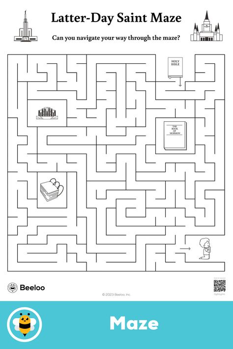 Medium latter-day saint-themed maze for kids ages 6 and up Maze For Kids, Rs Activities, Printable Mazes, Crafts And Activities For Kids, Lds Baptism, Mazes For Kids, Maze Puzzles, The Book Of Mormon, General Conference