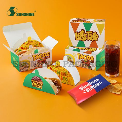 We provide packaging solutions and free brand packaging design for many customers and achieve brand growth. WhatsApp:+86-13255368595 Email: info@sunshine-packaging.com Website: www.sunshine-packaging.com Tacos Packaging Ideas, Taco To Go Packaging, Chicken Wrap Packaging, Burrito Packaging Design, Burrito Packaging, Mexican Food Packaging Design, Brand Packaging Design, Bakery Box, Food Box