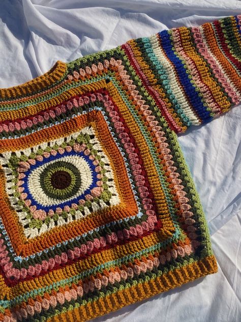 Hippy Crochet Blanket, Multicolored Crochet Sweater, Matching Set Crochet Pattern, Colourful Crochet Sweater, Crochet Eye Cardigan, Crazy Crochet Sweater, Crochet Eye Sweater Pattern Free, Crochet Cool Stuff, Good Crochet Gifts