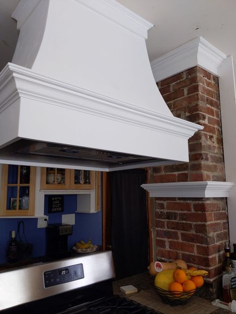 I couldn't find the island range hood we wanted so I built my own Hanging Range Hood Over Island, Kitchen Island Hood Vent, Exposed Range Hood Duct, Range In Island Kitchen Vent Hood, Island Vent Hood Ideas, Ventless Range Hood Over Island, Island Vent Hood, Ceiling Mount Range Hood Over Island, Kitchen Island Vent