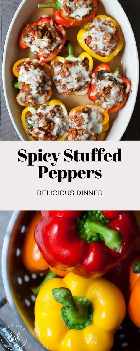 Eat your veggies and feed the family with my Spicy Stuffed Peppers. Yum! #lifeisbutadish #stuffedpeppers Spicy Stuffed Peppers, Stuffed Peppers With Ground Turkey, Quest Recipes, Oatmeal Energy Bites, Light Dinners, Winter Dinners, Stuffed Peppers Turkey, More Veggies, Turkey Meat