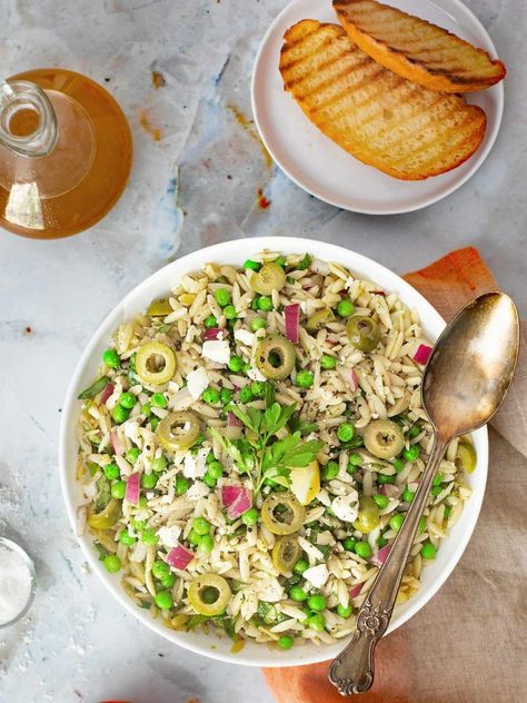 Orzo And Peas, Champagne Dressing, Pea Salad Recipes, Lemon Orzo, Seasoned Rice Vinegar, Orzo Recipes, Orzo Salad, Pea Salad, Lemon Vinaigrette