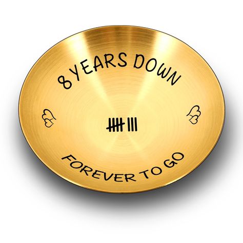 PRICES MAY VARY. ❤【8 year anniversary bronze gifts for him her】-- Still hunting a 8-year anniversary gift that will wow your couple?This 8th anniversary jewelry dish is made of stainless steel and cleraly engraved with "8 years down, forever to go",an amazing anniversary gift to surprise him/her.The marking of 8 (卌 |||) and design of the hearts make a great personalized 8th anniversary gifts for couples.Great 8year wedding anniversary gift idea for him her,wedding anniversary gifts for wife wify Bronze Anniversary Gifts For Him, 8 Year Anniversary Gift, Bronze Anniversary Gifts, Bronze Anniversary, Bronze Gifts, Best Anniversary Gifts, 8th Anniversary, Couples Anniversary, Anniversary Jewelry