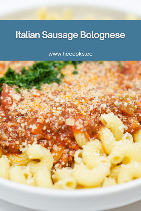 Italian Sausage Bolognese is a rich and savory dish that combines the robust flavors of ground Italian sausage with a classic Bolognese sauce, enhanced by fresh herbs and a touch of cream. Served over al dente pasta and topped with Parmesan cheese and fresh parsley, it’s a comforting and hearty meal perfect for any occasion. Sausage Bolognese, Classic Bolognese, Bolognese Sauce Recipe, Ground Italian Sausage, Bolognese Recipe, Creamy Tomato Sauce, Hearty Meal, Bolognese Sauce, How To Cook Sausage