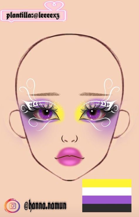 Makeup ig@hanna.namunPlantilla ig@leeeexz Nonbinary Pride Makeup, Leeeexz Makeup, Pride Makeup Ideas, Makeup Pride, Anime Eye Makeup, Face Charts, Makeup Drawing, Makeup Face Charts, Anime Makeup